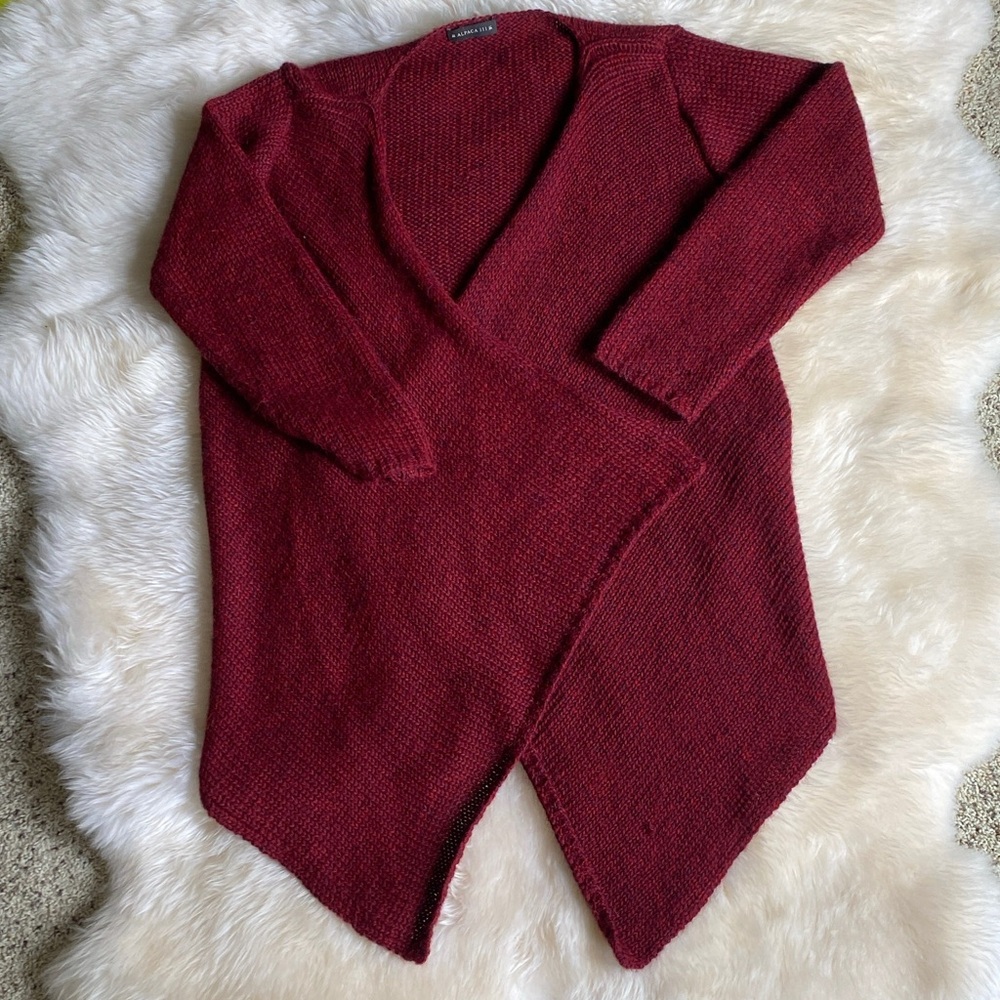 100% Alpaca Burgundy Drape Front Cardigan size L - Picture 2 of 6